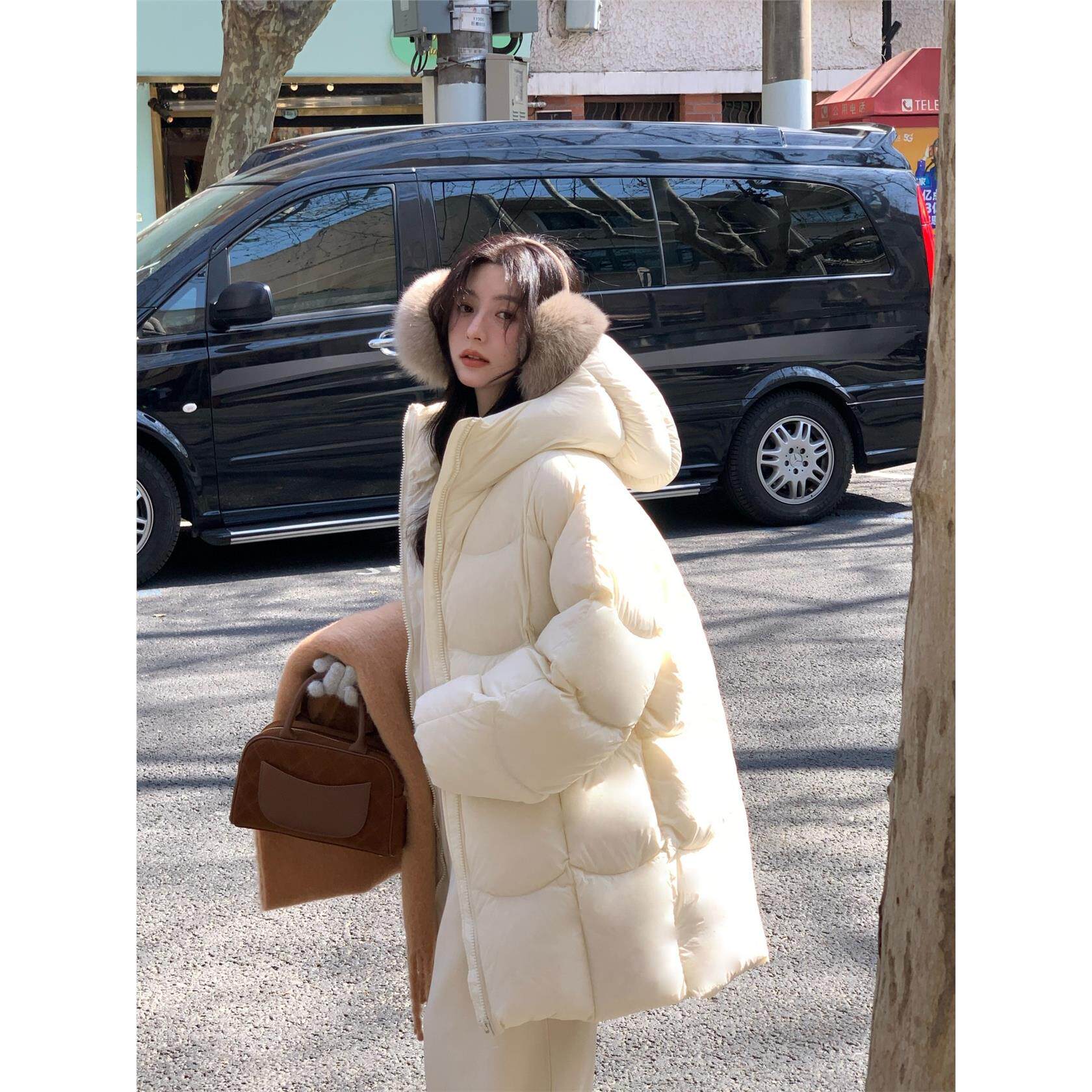 韩系高级感轻奢2025羽绒棉服女秋冬新款中长款连帽小个子加厚外套