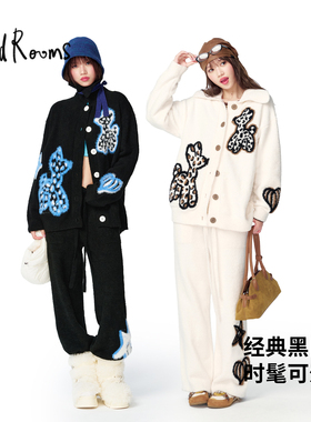 wildrooms家居服套装时尚高级睡衣女款冬季加厚软绵绵舒服半边绒