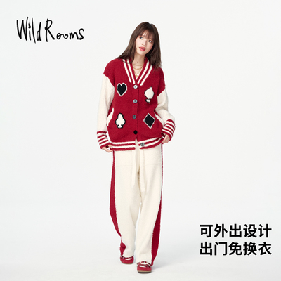 红色保暖半绒女睡衣套装本命年