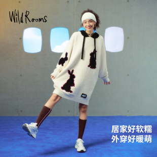Wildrooms2025新款 原创减龄黑白撞色甜美休闲加绒连帽卫衣裙女