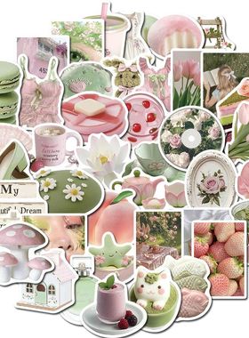 初夏少女的梦境绿色系贴纸复古文艺爆款50张