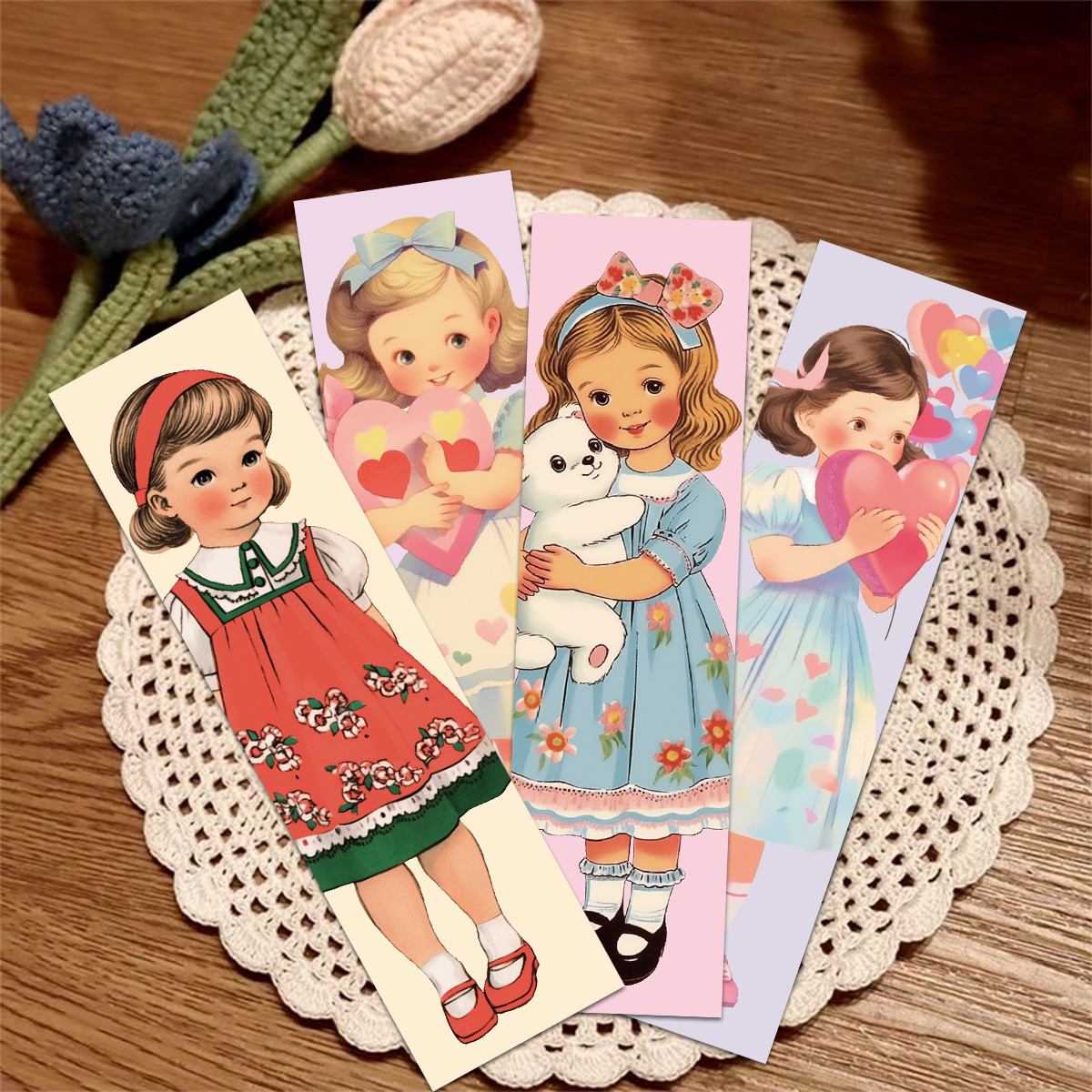 30张美式可爱小女孩书签复古儿童阅读书页标签文具书签