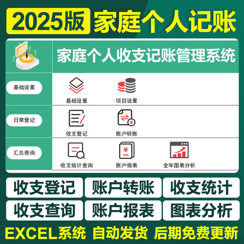 2025年家庭个人收支记账EXCEL表格软件系统店铺手机电脑可用账本