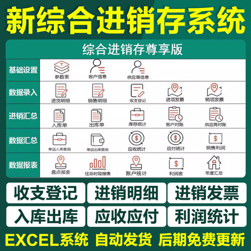 excel综合进销存管理表格系统软件进销存流水账一体化仓库出入库
