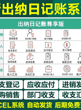 Excel出纳日记账做账表格系统软件现金银行存款收支流水日月报表
