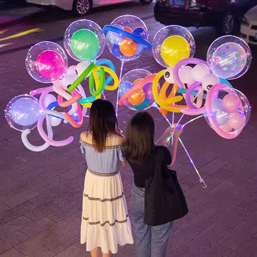 网红波波球新款章鱼带灯发光摆摊地推夜市儿童卡通创意气球材料包