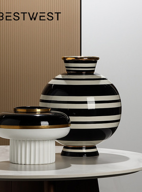 设计师陶瓷花摆件创意样板房客厅软装饰品拍摄道具摆件