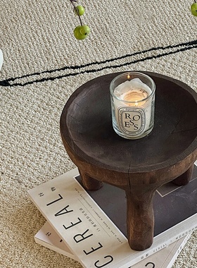 侘寂风复古手工制作实木工艺托盘果盘家居别墅桌面装饰品