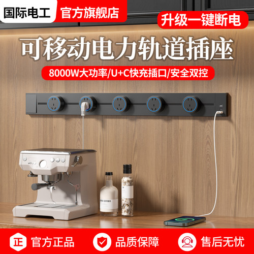 国际电工轨道插座USB快充带开关