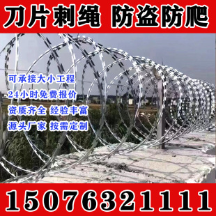河南热镀锌防锈刀片刺绳刺丝滚笼小区学校防盗防爬刺机场围栏监狱