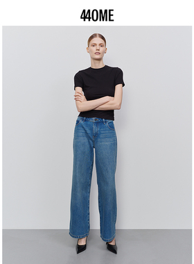 440ME女装 棉混纺时尚弹力修身收腰显瘦黑色圆领短袖T恤FCFW0001J