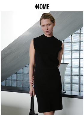 440ME女装 桑蚕丝羊毛混纺优雅修身立领无袖短款上衣FDSS0301K