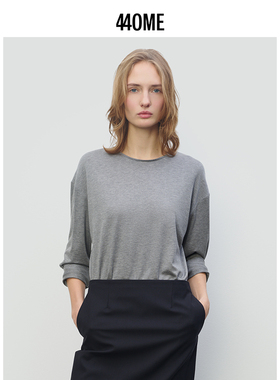 440ME26年春季新品女装简约长袖慵懒T恤桑蚕丝打底内搭FESS0002J