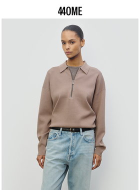 440ME26年春季新品女装桑蚕丝拉链翻领毛衣POLO领上衣FESS0305K