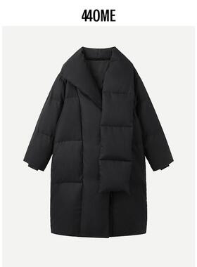 440ME女装 优雅围巾立领宽松黑色长款保暖鸭绒羽绒服FCFW0709W