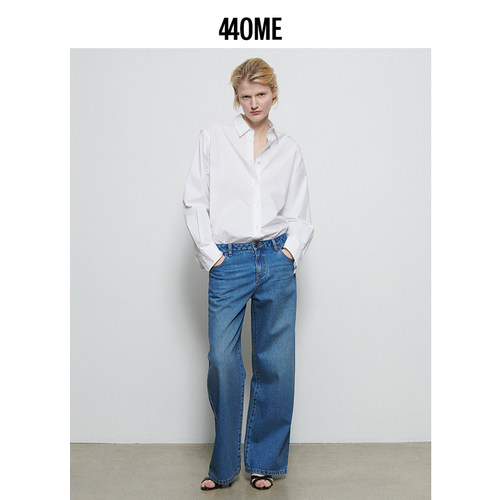 440ME女装 经典水洗蓝中低腰宽松时尚直筒长裤牛仔裤FCSS0919W
