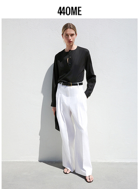 440ME女装新品棉亚麻混纺条纹直筒裤慵懒松弛休闲长裤FDSS0817W