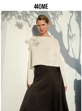 440ME女装 棉亚麻混纺松弛慵懒圆领长袖针织衫套头毛衣FDSS0307K
