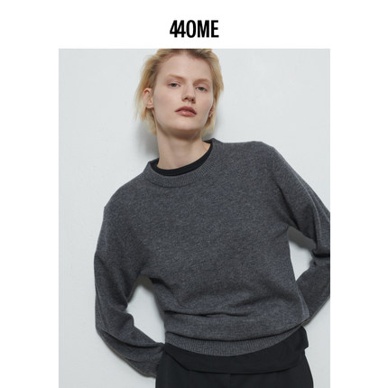 440ME女装 羊毛羊绒合身版圆领格雷系轻薄气质灰色毛衣FB3F0330K