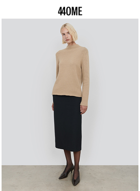 440ME女装 25秋季新品羊毛混纺卷边圆领中驼色套头毛衣FDFW0509K