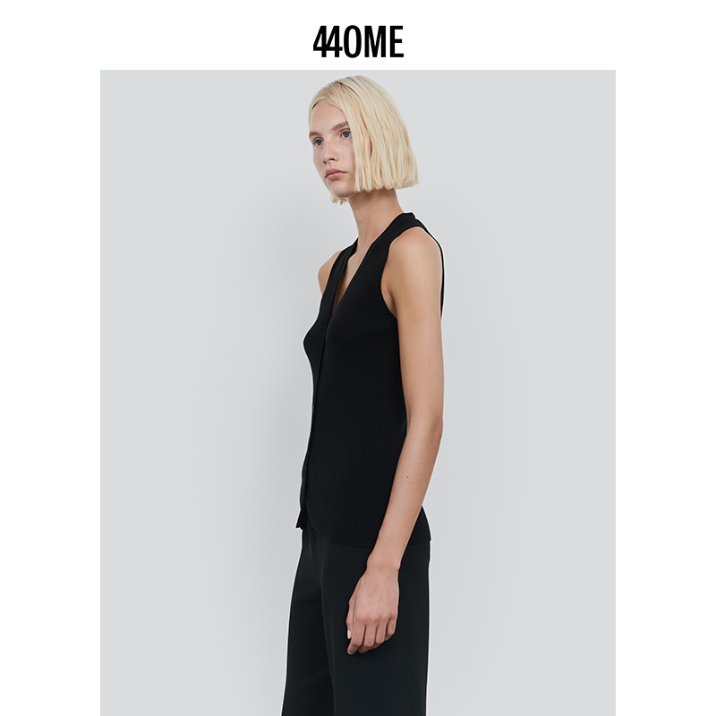 440ME女装 25秋季新品桑蚕丝羊毛混纺V领修身无袖毛衣FDFW0303K