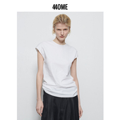 上衣圆领纯棉短袖 440ME女装 智性风简约优雅飞袖 白色T恤FCSS0120J