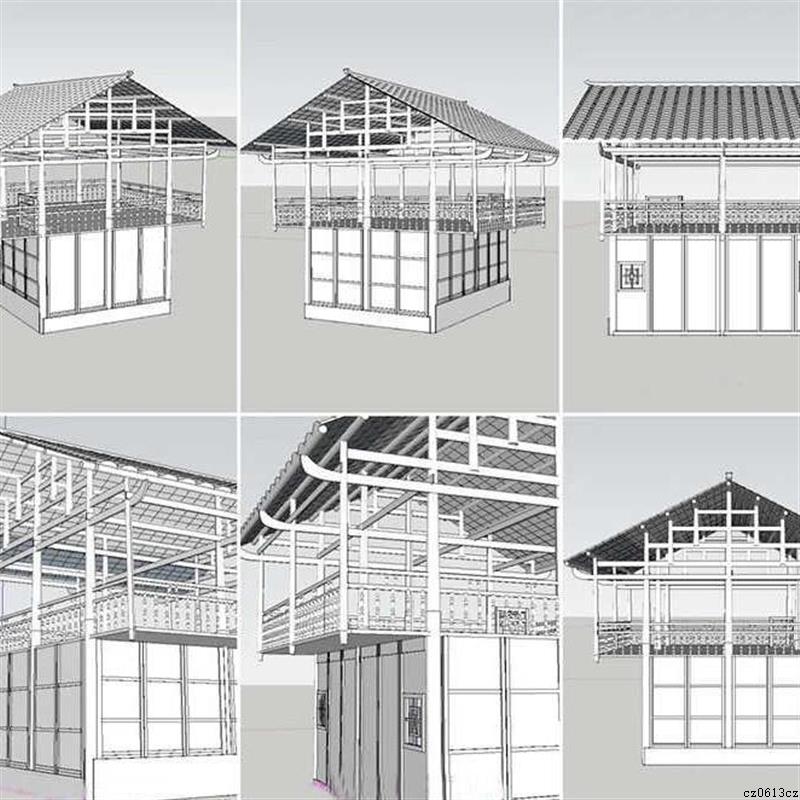 古建筑穿斗式南方民居苗族吊脚楼二层木结构民居古建筑草图SU模型