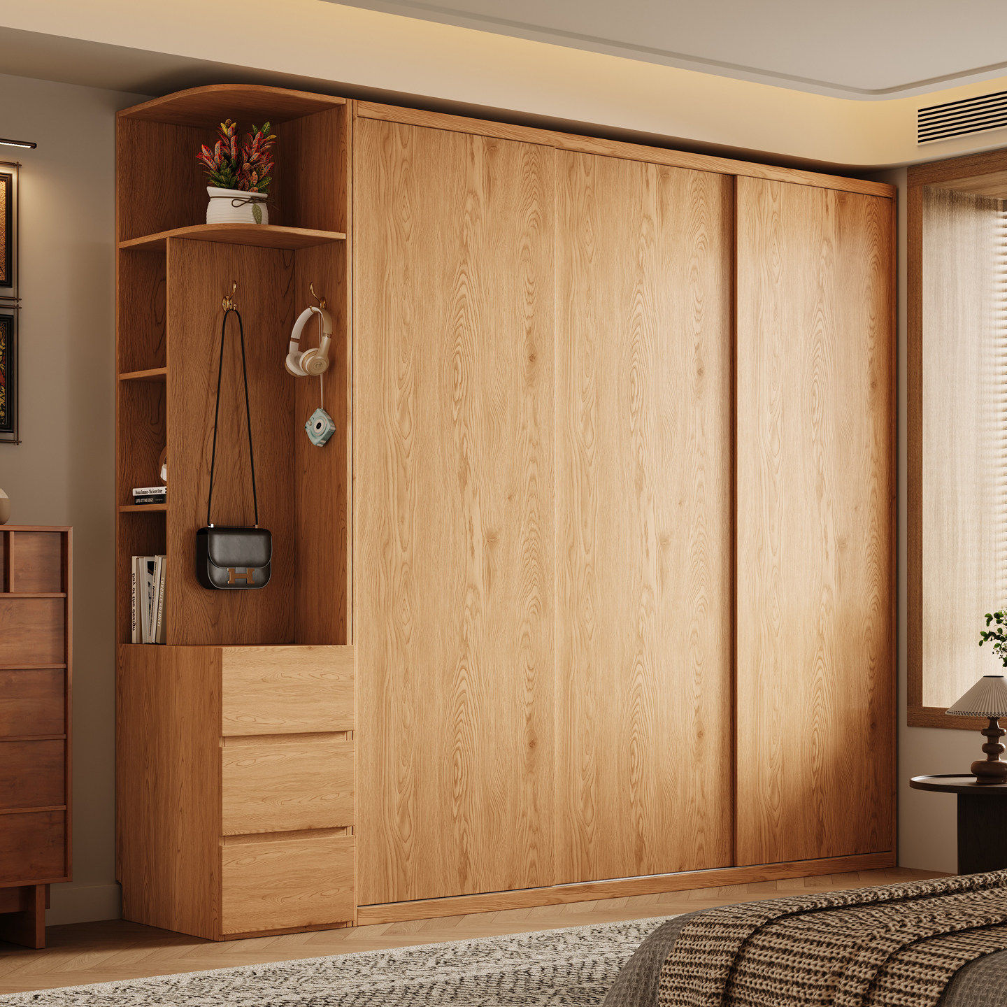 实木衣柜家用卧室推拉门整柜18mm欧松板ENF中古风日式大衣橱储物