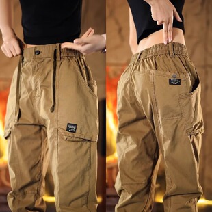 工装裤男士2025春秋冬新款户外登山束脚裤美式复古哈伦大码休闲裤