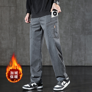 加绒加厚男士休闲裤2025秋冬新款美式六口袋直筒宽松潮牌工装裤男