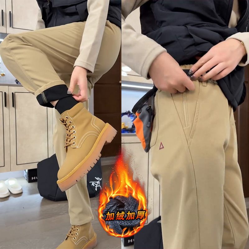 卡其色三角标软壳冲锋裤男款