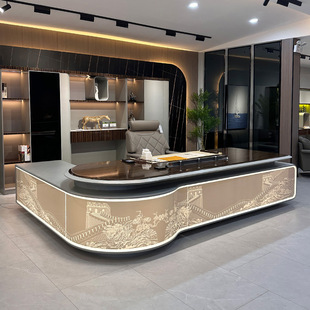 广东轻奢创意老板桌总裁桌现代时尚大班台实木老板办公桌高端大气