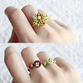 月似弓原创Vintage复古小众捷克珠艺术感手作串珠戒指