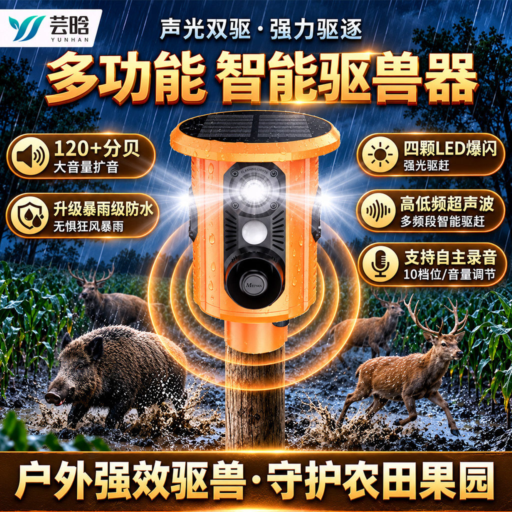 驱赶野兽吓猪神器太阳能驱鸟器庄稼地狗叫声报警器户外爆闪感应灯