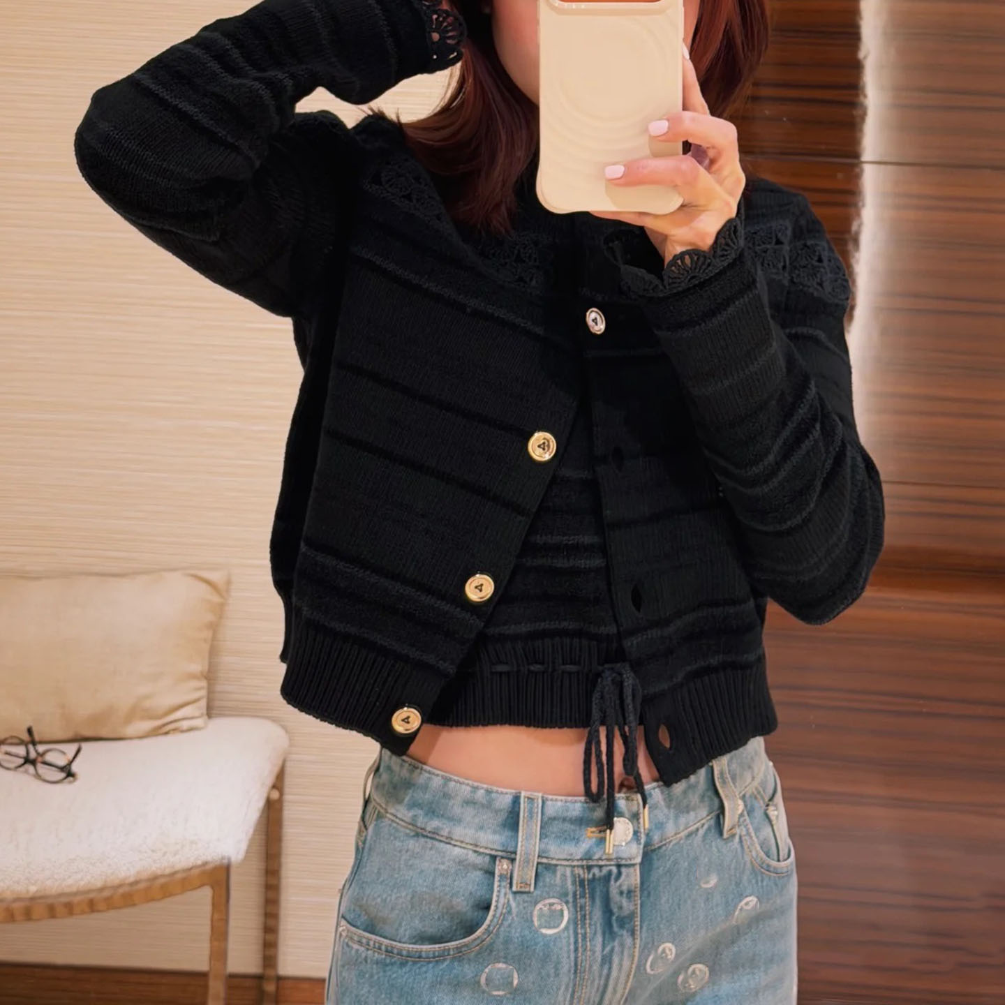 棉羊毛钩针长袖针织开衫外套女图片