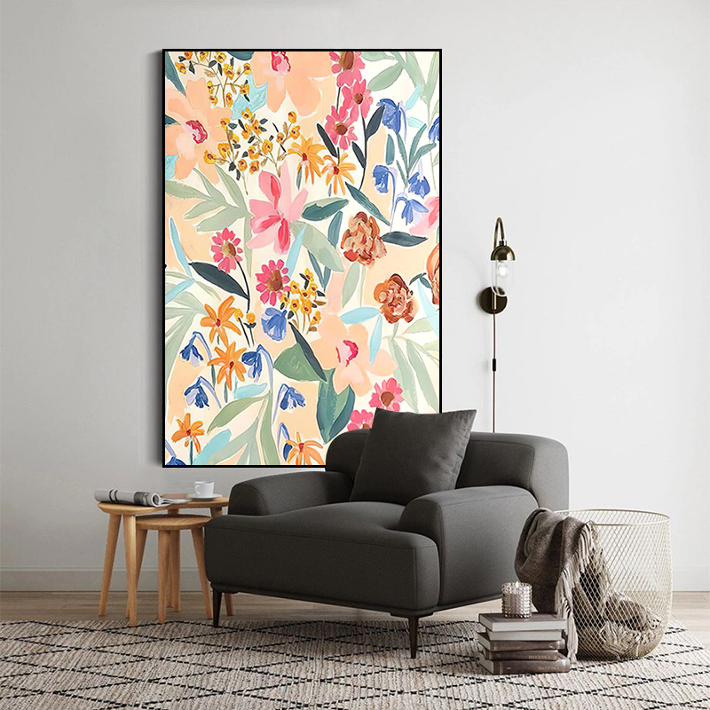 北欧简约纯手绘花卉装饰画法式奶油风治愈系温馨挂画沙发背景挂画图片
