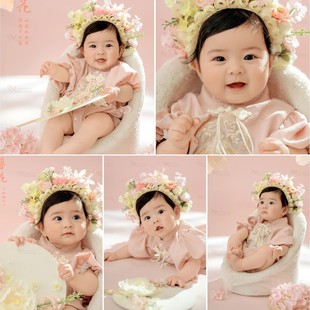 古风簪花儿童摄影主题服装宝宝百天照周岁照拍照服装道具出租租赁