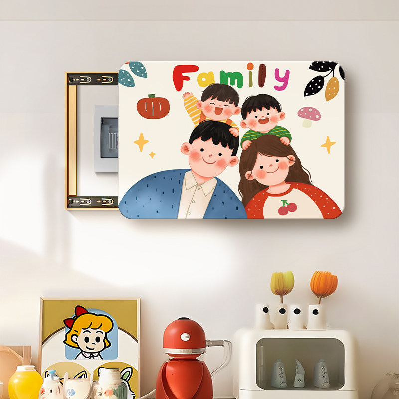 一家三口电表箱装饰画配电箱遮挡挂画弱电箱盒遮丑壁画2025新款
