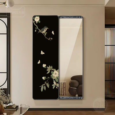 中古风装饰画法式卧室穿衣全身镜新中式玄关暗藏式推拉镜隐形壁画