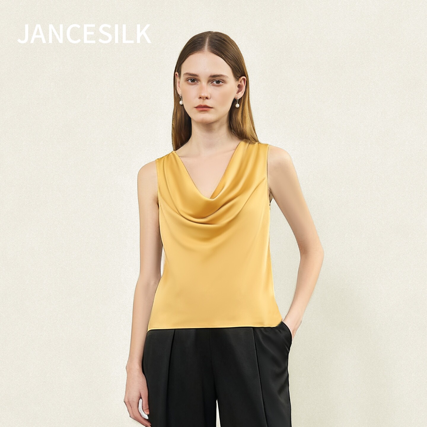 JANCESILK真丝上衣荡领无袖2026夏季新款真丝桑蚕丝时尚高级外穿