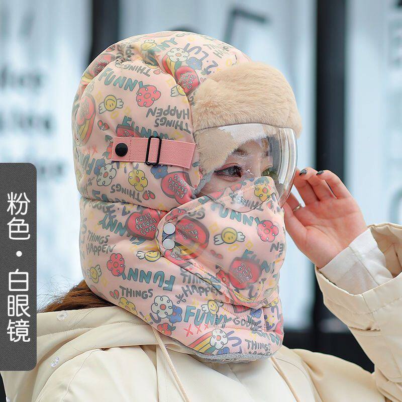 帽子冬季一体加绒围脖加厚防风帽女保暖骑车电动车棉帽防寒雷锋帽