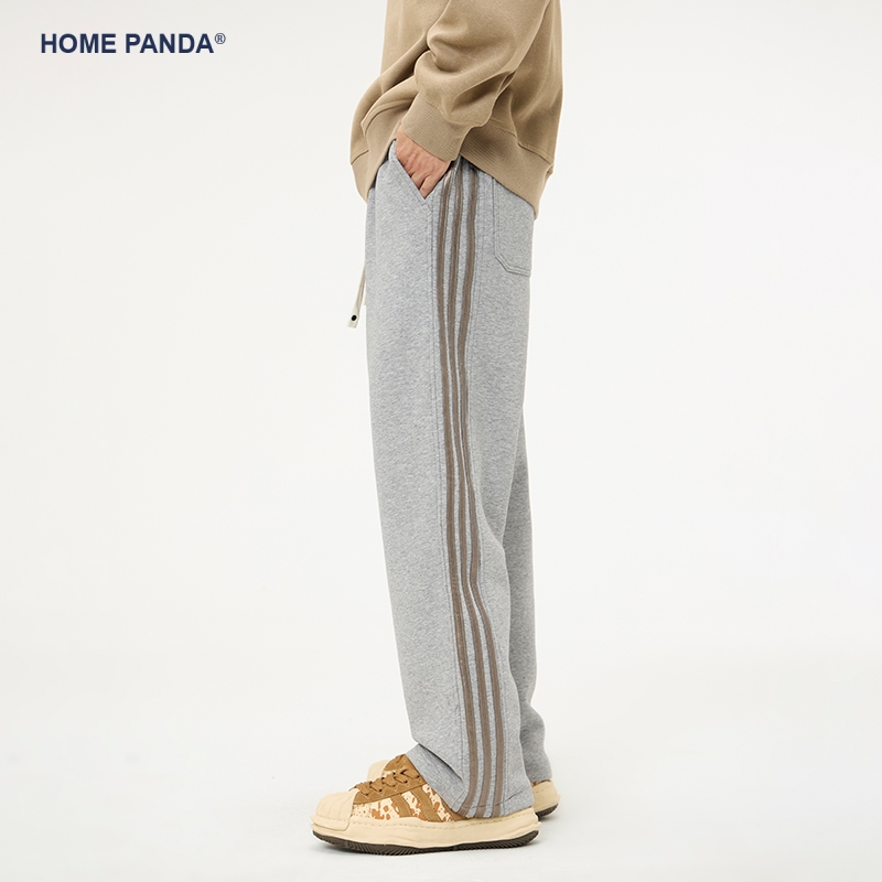 HomePanda黑色条纹直筒休闲裤男