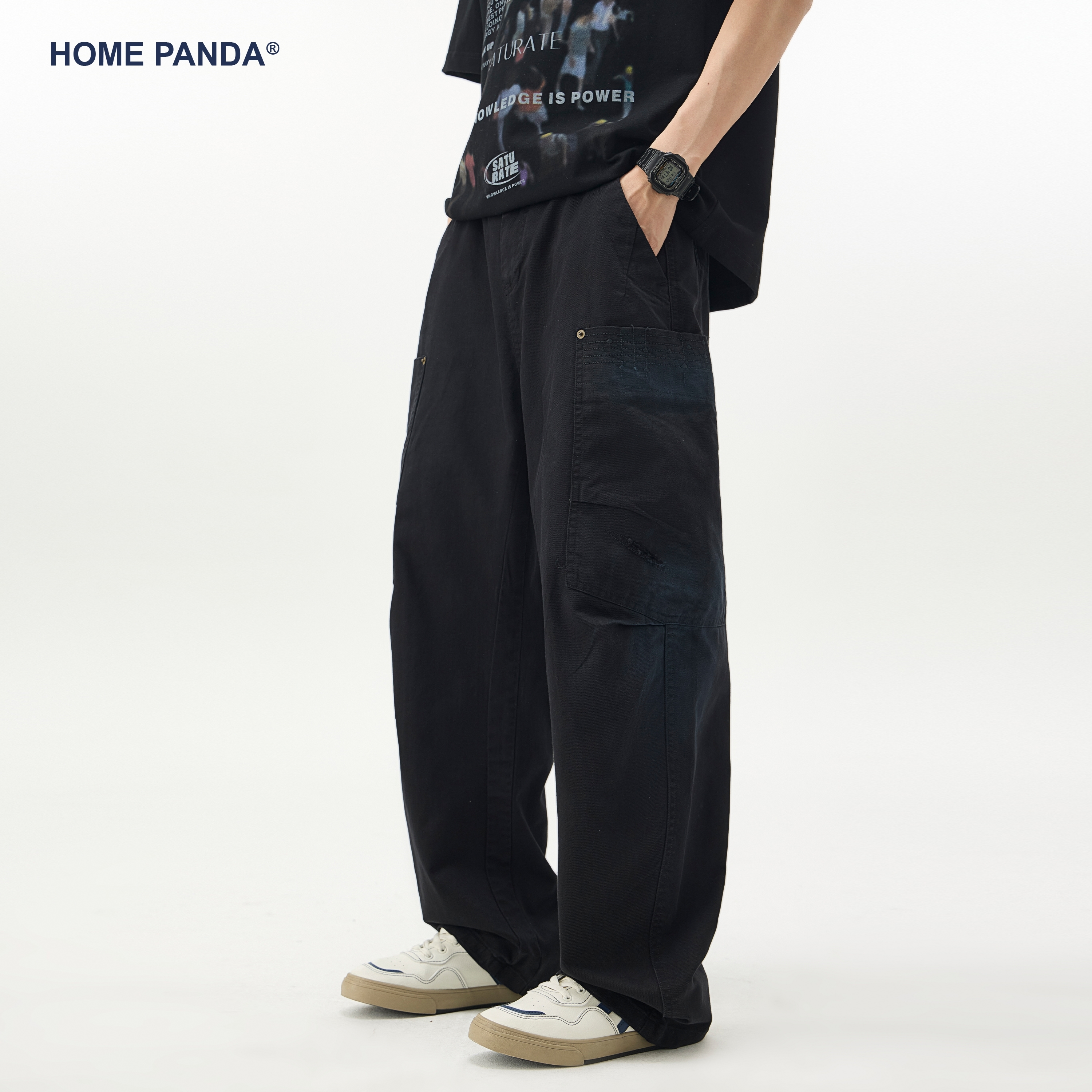 HomePanda纯棉工装直筒休闲裤男