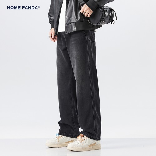 HomePanda黑色宽松直筒牛仔裤男