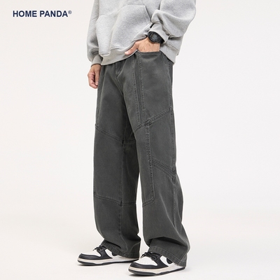 HomePanda解构拼接直筒休闲裤男