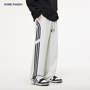 HomePanda重磅美式潮牌三条杠休闲卫裤男春秋款宽松直筒运动裤子