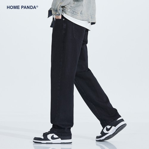 黑色宽松直筒牛仔裤男