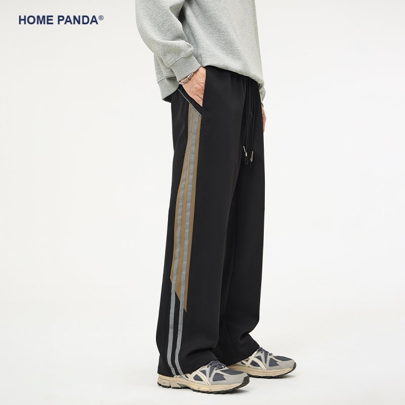 HomePanda宽松直筒条纹休闲裤