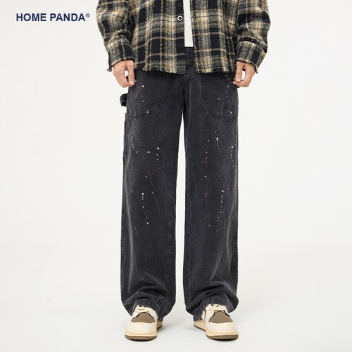 HomePanda泼墨直筒牛仔裤男