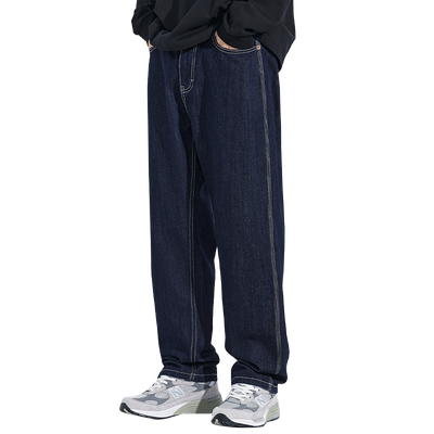 原色宽松直筒牛仔裤男